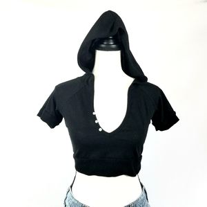 Black Short Sleeve Crop Top Hoodie